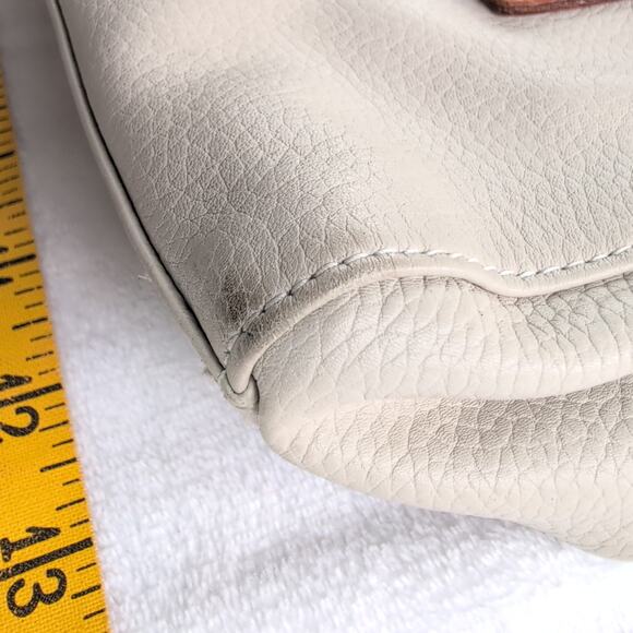 Y2K Early 2000's Fossil Satchel Purse Cream/Chestnut Handles Stitching - Picture 16 of 16